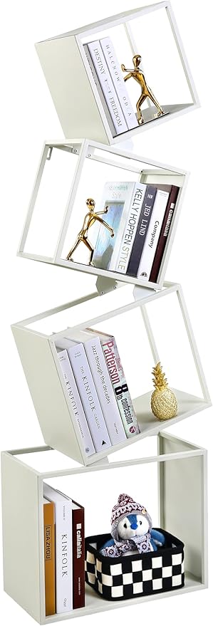 Bookshelf, 4-Tier Bookshelves, 49.2" Tall White Bookshelf, Book Shelf, Bookcase, Modern Book Storage, Storage Shelves for CDs/Books/Home Decor, Display Shelf for Living Room, Bedroom, Office