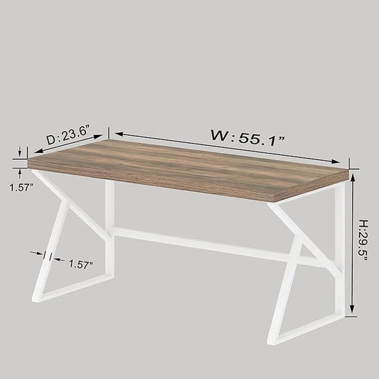 HSH Farmhouse Desk, Modern Home Office Desk, Student Desk for Bedroom Computer Table, Rustic Wood and Metal PC Laptop Computer Desk, Simple Writing Study Gaming Desk Executive Workstation, 55 Inch