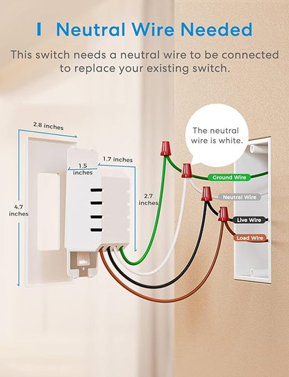 meross 4 Pack Smart Dimmer Switch Single Pole Supports Apple HomeKit, Alexa Google Assistant & SmartThings, 2.4Ghz WiFi Light Switch for Dimmable LED, Neutral Wire Required, Remote Control Schedule