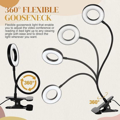 4 Pcs Desk Lamp Clip on Light 48 LEDs USB Clip Ring Light with 3 Color Modes and 10 Brightness Dimmable, Eye Protection Desk Light, 360° Flexible Gooseneck for Desk Headboard Reading