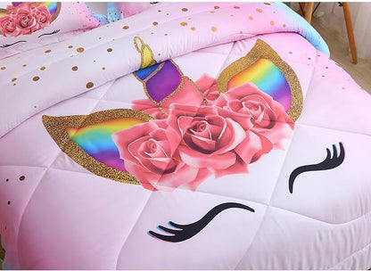 Unicorn Full Bedding Sets for Girls Kids Comforter Set Full Size with 2 Pillowcases Pink and Rainbow Unicorn Room Decor for Girls Bedroom Ultra Soft Machine Washable Toddler Bed Set