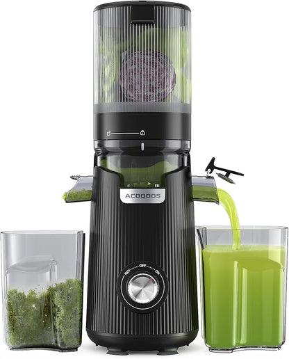ACOQOOS Juicer Machines, 5.3" Wide Chute for Whole Fruit and Vegetable,1.8L Auto-Feed Time-Saver, Slow Masticating High Yield, Easy to Clean Cold Press Juicer with 2 Cups