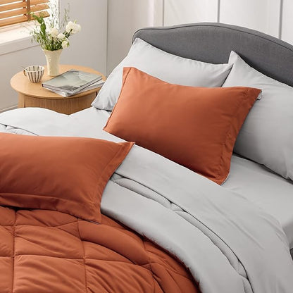 Bedsure Burnt Orange Twin XL Comforter Set - 5 Pieces Reversible Twin XL Bed in a Bag Twin XL Bed Set with Comforters, Sheets, Pillowcase & Sham, Twin XL Bedding Sets