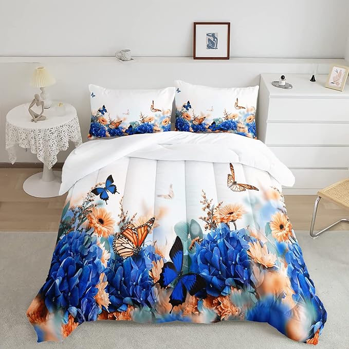 CVHOUSE Butterfly Bedding Set,Butterfly Comforter Twin,Butterfly Comforter Set for Girls Kids Teens,Butterflies Quilt Set with 1 Comforter and 2 Pillow Cases- 3 Piece