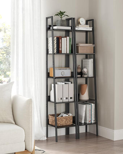 VASAGLE Bookshelf, 5-Tier Narrow Bookcase, Ladder Shelf for Home Office, Living Room, Bedroom, Kitchen, Ebony Black and Ink Black ULLS109B56