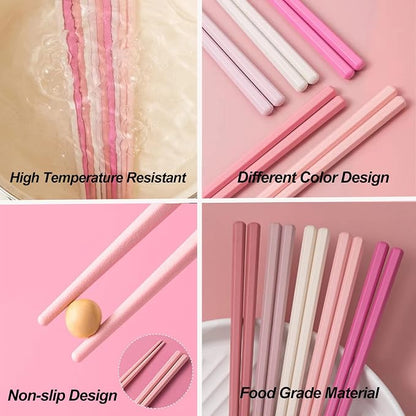 Chopsticks Reusable Dishwasher Safe, Slivek Premium Japanese Chinese Korean Chopstick, Non-slip, Lightweight, 9.05 inches - Macaron Pink Chop Sticks, 5 Pairs