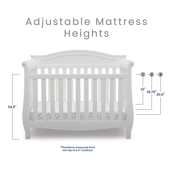 Delta Children Lancaster 4-in-1 Convertible Baby Crib, Bianca White