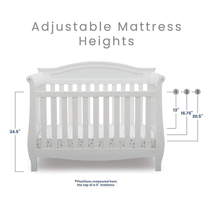 Delta Children Lancaster 4-in-1 Convertible Baby Crib, Bianca White + Serta Perfect Slumber Dual Sided Recycled Fiber Core Crib and Toddler Mattress (Bundle)