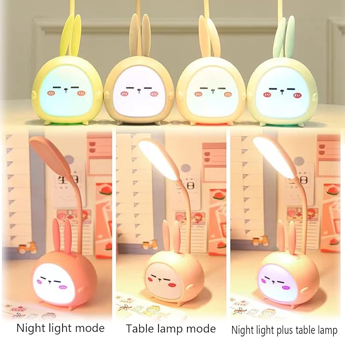 Mini Bunny Night Light, Portable LED Table Light, Cute Rabbit Foldable USB Rechargeable Reading Light Bedroom Children's Bedside Study (Pink Rabbit)