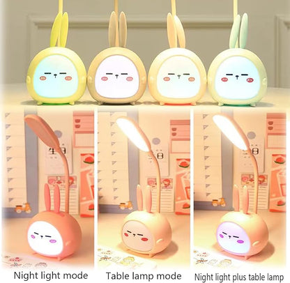 Mini Bunny Night Light, Portable LED Table Light, Cute Rabbit Foldable USB Rechargeable Reading Light Bedroom Children's Bedside Study (Pink Rabbit)
