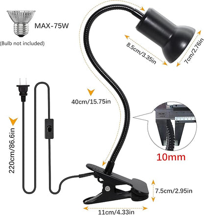 Desk Clip Lamp Holder Clamp Clip on Light with 40CM Swing Arm 360 ° Flexible Gooseneck Clip Lamp with 220CM Cable E27 Reading Clip Lamp for Bedroom Turtle Heating Lamps