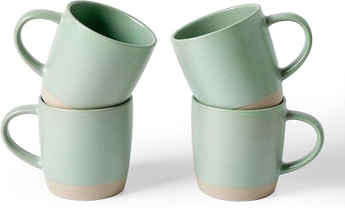 famiware Coffee Mugs Set of 4, Milkyway 13 oz Mug Set, Ceramic Cup Set with Handle for Coffee, Tea, Cocoa, Milk, Light Green