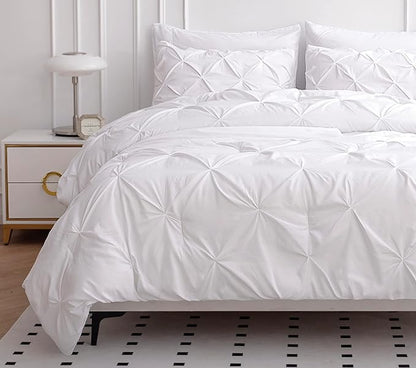 LANE LINEN California King Comforter Set, 7 Piece Cal King Bed in a Bag, Pintuck Cal King Bedding Set, Soft Cali King Bed Set, Cal King Bedding Comforter Sets with Sheets, Pillowcases & Shams - White