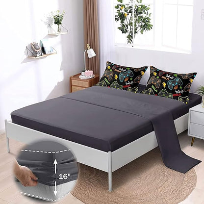 Kids Gaming Bedding Sets, 6 Piece Gamer Comforter Sets for Teens Boys Full Size for Bedroom Comforter Set Adult 3D Gamepad Microfiber Bedding Sets Fits All Season (Full Comforters Set)