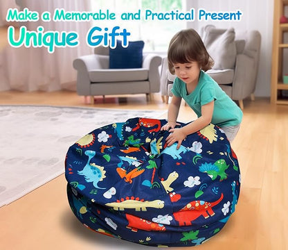 Stuffed Animal Storage Bean Bag Chairs(No Filler) Toy Organizer Bags Chair Cover for Kids Cotton Canvas Beanbag with Zipper Organizing Keep Room your Plush Toys and More Organized