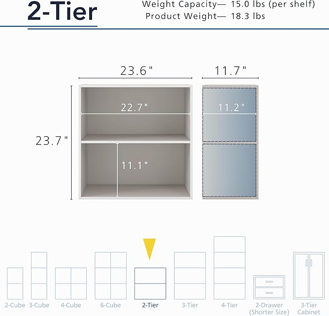 Apexa 2-Tier Cube Storage Organizer Shelves, Stackable Wood Bookcase Fits Cubby Bins for Organization, Dorm Teen Room Decor & Home Office, Greige