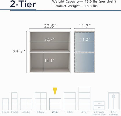 Apexa 2-Tier Cube Storage Organizer Shelves, Stackable Wood Bookcase Fits Cubby Bins for Organization, Dorm Teen Room Decor & Home Office, Greige