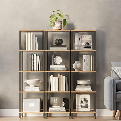 TUTOTAK Bookshelf, 5-Tier Tall Book Shelf, Narrow Bookcase for Small Space, DIY Stackable Bookshelf, for Living Room, Office, Study, Entryway, Industrial, Rustic Brown and Black BS01BB005
