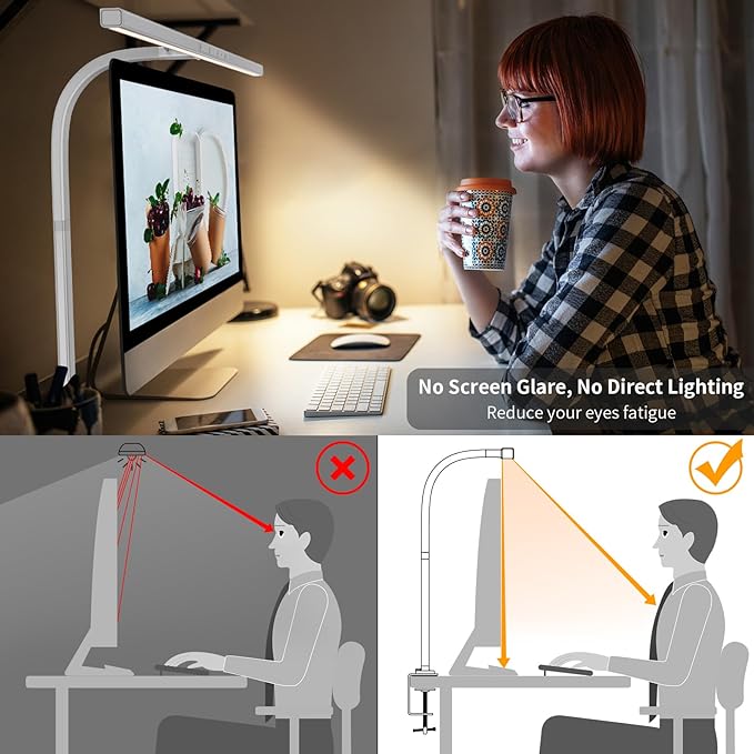 EppieBasic LED Desk Lamp, 24W Architect Clamp Task Table Lamp, Office Desk Lamp Super Bright Extra Wide Area Drafting Work Light,6 Color Modes and Stepless Dimming for Workbench, Reading, Monitor
