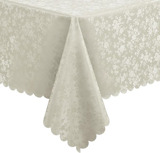 Smiry Rectangle Waterproof Heavy Duty Vinyl Tablecloths, 52 x 70 Inch | Wipeable Washable Floral Embossed Table Cover for Kitchen and Dining Room, Indoor & Outdoor Use, Sand