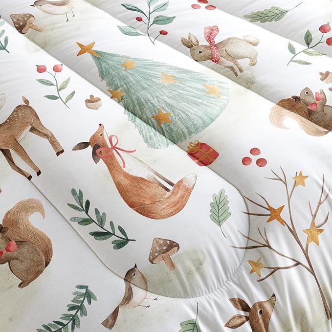 Wild Animal Comforter Full Size,Rabbit Deer Comforter Set for Kids Teens Girls Boys,3Pcs Bedding Set Printed Comforter with 2 Pillowcases,Down Alternative,Soft and Lightweight，Full Size