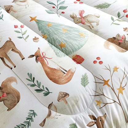 Wild Animal Comforter Full Size,Rabbit Deer Comforter Set for Kids Teens Girls Boys,3Pcs Bedding Set Printed Comforter with 2 Pillowcases,Down Alternative,Soft and Lightweight，Full Size