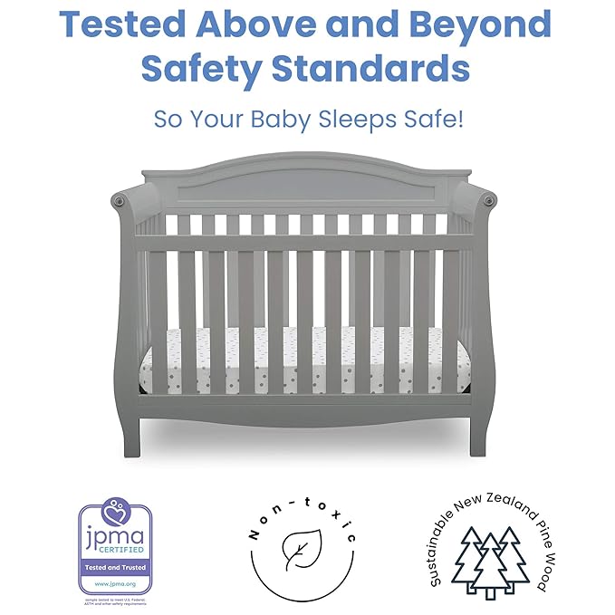 Delta Children Lancaster 4-in-1 Convertible Baby Crib & 3 Drawer Dresser with Changing Top, Grey