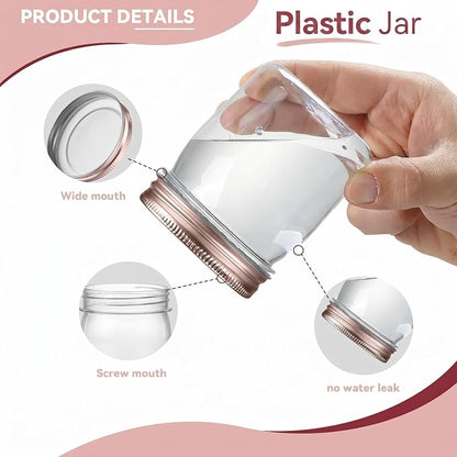 novelinks 8 oz Plastic Mason Jars and Clear Plastic Jars with Lids 8 oz | 32 Pack, Rose Gold, Plastic Containers with Lids, Small Mason Jars, Clear Jars Bulk, Spice Jars, Slime Jars, Mini Jars