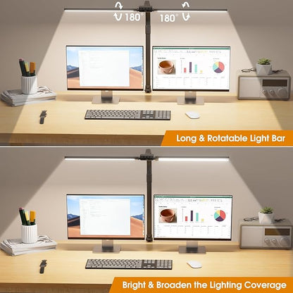 LED Desk Lamp with Clamp, Rotatable Architect Lamp for Home Office, Bright Computer Desk Light with Dimmable Color Brightness, Adjustable Desktop Lamp with Gooseneck, Double Head, Black
