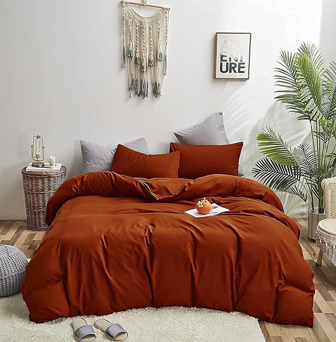 Rust Comforter Sets Full Size Burnt Orange Bedding Set Reddish Caramel Color Terracotta Bed Set 3 Pieces Women Lightweight Solid Burnt Orange Color Blanket Rust Quilts Set Breathable Comforter