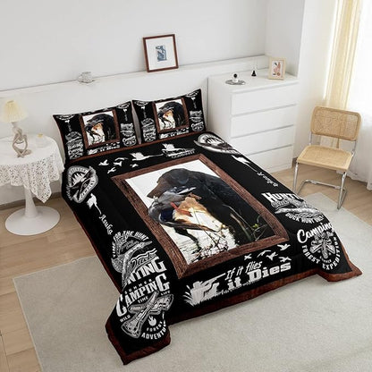 Feelyou Duck Hunting Comforter Hunting and Fishing Bedding Set for Kids Boys Girls Dog Hunter Comforter Set Wild Animal Inner Fill Duvet Set 1 Comforter Set with 2 Pillowcases Queen Size