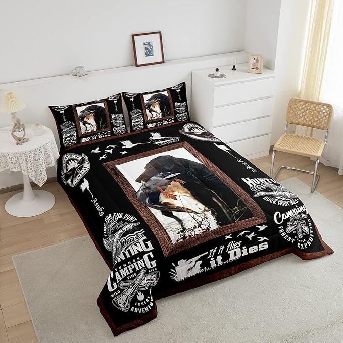 Feelyou Duck Hunting Comforter Hunting and Fishing Bedding Set for Kids Boys Girls Dog Hunter Comforter Set Wild Animal Inner Fill Duvet Set 1 Comforter Set with 2 Pillowcases Full Size