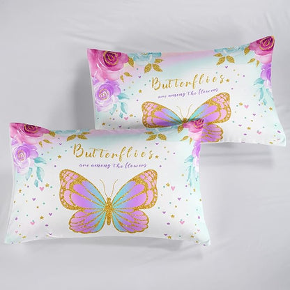 CVHOUSE Butterfly Bedding Set,Butterfly Comforter King,Butterfly Comforter Set for Girls Kids Teens,Butterflies Quilt Set with 1 Comforter and 2 Pillow Cases- 3 Piece