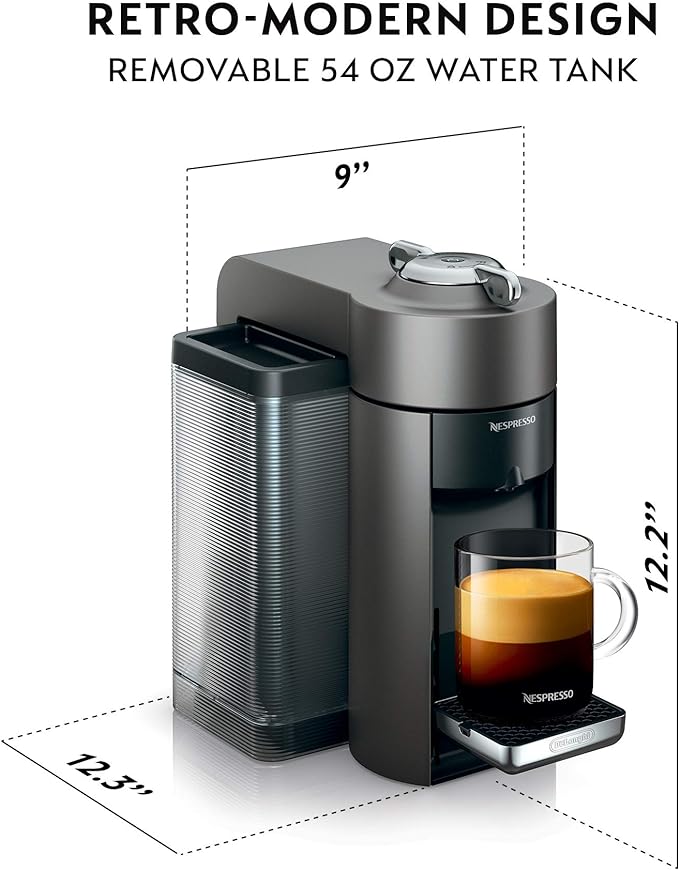 Nespresso Vertuo Coffee and Espresso Machine by De'Longhi, 54 ounces, Titan, Grey
