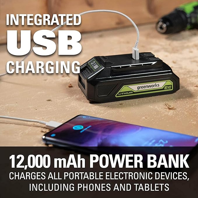 Greenworks 24V (90 MPH / 320 CFM / 125+ Compatible Tools) Cordless Axial Leaf Blower, 2.0Ah Battery and Charger Included