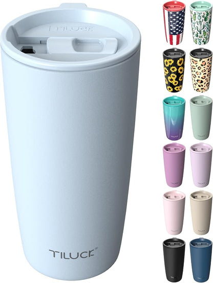 TILUCK 20 oz Insulated Coffee Tumbler with BPA-Free Lid | Travel Coffee Mug, Dishwasher Safe, Cup Holder Friendly, Double-Wall Vacuum Insulation for Hot & Cold Drinks,MatteLightBlue
