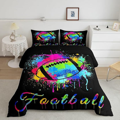 Feelyou Kids Football Comforter Set King Size Rugby Sports Game Bedding Set for Boys Girls Teens Bedroom Decor Tie Dye Comforter Women Men Soccer Player Duvet Set with 2 Pillow Case
