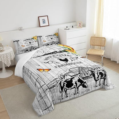 Rustic Western Comforter Set, Western Cow Bull Bedding Queen For Boys Teens Youth, Tribal Windmill Farmhouse Southwestern Bedding Comforter Sets for Women Men, Woodland Animals Quilt, 2 Pillowcases