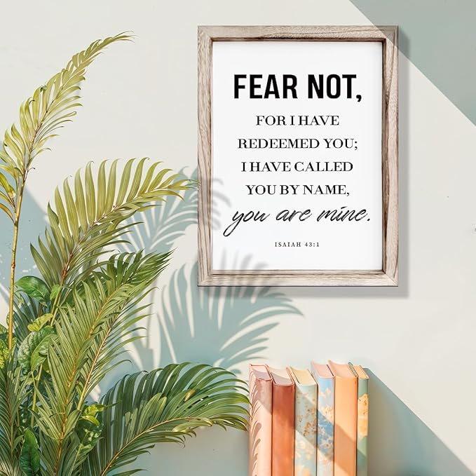 Christian Wooden Wall Sign, Bible Verse Hanging Decor, Master Bedroom Decors, Religious Home Decor, Framed Wall Plaque Sign 15 * 11.5 inches, Christian Gift, Fear Not, for I Have Redeemed You