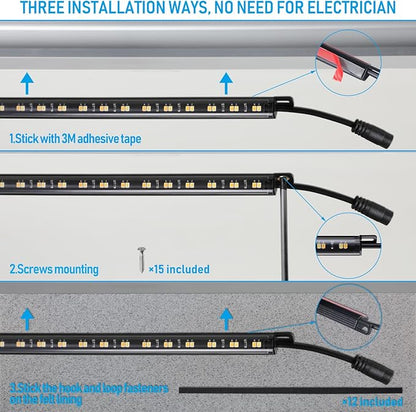 TORCHSTAR LED Safe Lighting Kit 3CCT, (6) 12 Inch Linkable Light Bars, Motion Sensor, 3000K/4000K/5000K Selectable, 900LM Safe Light Kit for Gun Safe Under Cabinet Locker Closet, UL Power Adapter