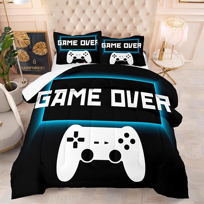 Game Console Comforter Set Twin Size for Boys Girls Kids 3D Gaming Lightweight Microfiber Quilts Gamer Video Bedding Sets Game Room Decor (Color 4,King)