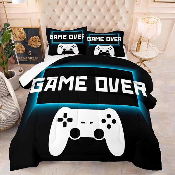 Game Console Comforter Set Twin Size for Boys Girls Kids 3D Gaming Lightweight Microfiber Quilts Gamer Video Bedding Sets Game Room Decor (Color 4,Twin)