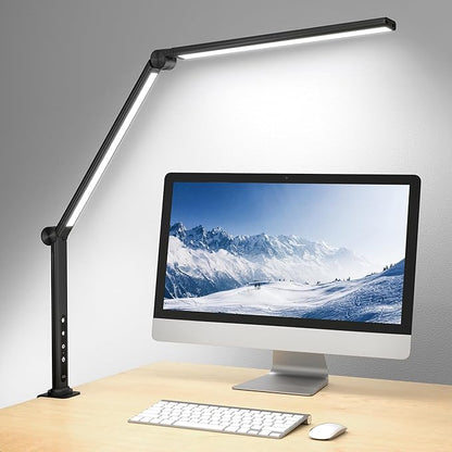 ShineTech LED Desk Lamp with Clamp, Architect Desk Lamp with Dual Light and Adjustable Swing Arm, 4 CCT Modes & 5 Brightness Levels Desk Light