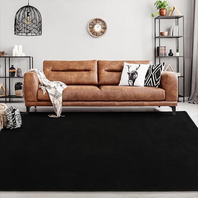 Area Rugs for Bedroom Living Room, 5x8 Black Super Soft Comfy Thickened Memory-Foam Indoor Carpets, Modern Aesthetic Minimalist Carpet for Boys Girls Adults Apartment Nursery Home Décor