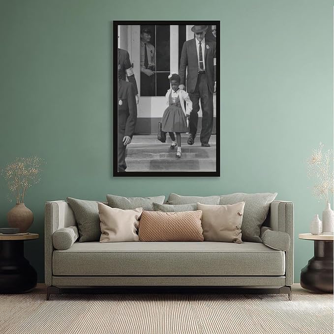 UXCBIA Young Black Girl Protesting, Ruby Bridges, Civil Rights Movement, Vintage Feminism Poster Canvas Poster Bedroom Decor Sports Landscape Office Room Decor Gift Black Frame 08x12in(20x30cm)