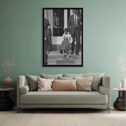 UXCBIA Young Black Girl Protesting, Ruby Bridges, Civil Rights Movement, Vintage Feminism Poster Canvas Poster Bedroom Decor Sports Landscape Office Room Decor Gift Black Frame 08x12in(20x30cm)