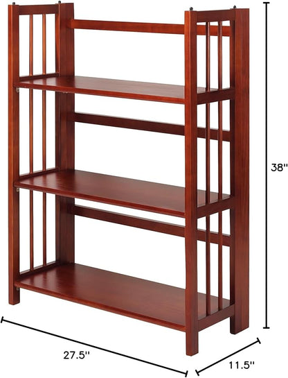 Casual Home 3-Shelf 27.5" Wide Folding Stackable Bookcase, Mahogany (New)