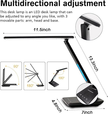 LAOPAO LED Desk Lamp with Wireless Charger, USB Charging Port, Adjustable & Foldable with Clock, Alarm, Date, Temperature, 5-Level Dimmable Lighting, for Office with Adapter