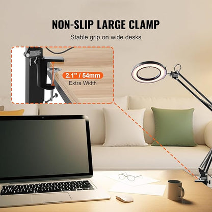 VEVOR Magnifying Glass with Light, 5X Magnifying Lamp, 4.3" Glass Lens, Desk Magnifier with Light, 64 LED Lights 5 Color Modes, with Clamp for Close Work, Reading, Repair Crafts