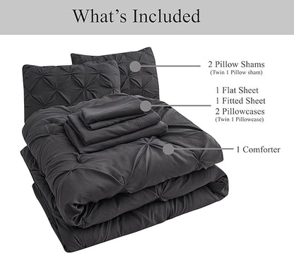 LANE LINEN California King Comforter Set, 7 Piece Cal King Bed in a Bag, Pintuck Cal King Bedding Set, Soft Cali King Bed Set, Cal King Bedding Comforter Sets with Sheets, Pillowcases & Shams - Grey